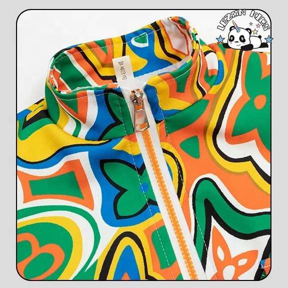 LEZONKIDS - Custom Children Clothes Boys Graffiti Printed Zipper Clothing Set Sweatshirt and Pants Long Sleeve Baby Two Pieces Set